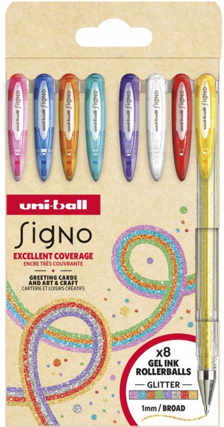 Uni-Ball – Signo Glitter – 8 kleuren – Gelroller – 8 stuks – UM1208