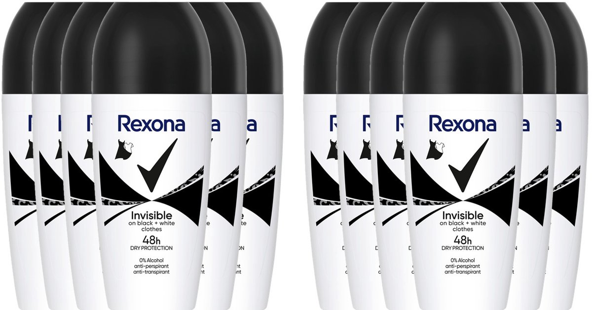 Rexona Deo Roller– Invisible Black & White - Voordeelverpakking 12 x 50 ml