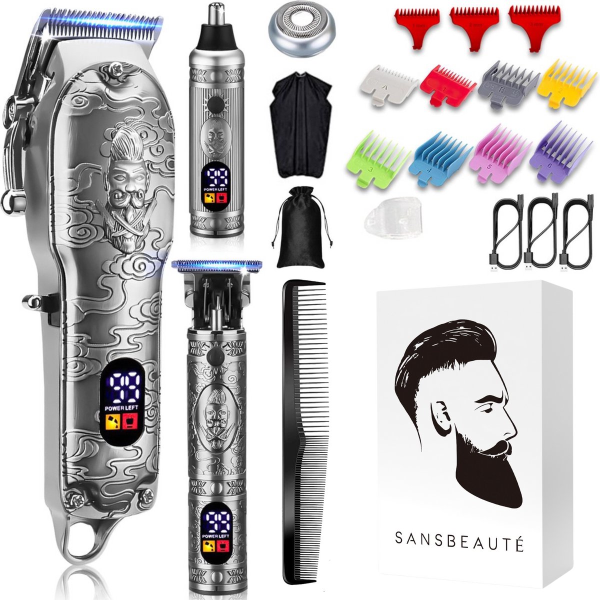 Professionele Draadloze 4-in-1 Tondeuse - Sansbeauté - Tondeuse Mannen Hoofdhaar - Cheveux Haar - Haartrimmer - Kapper Haar Machine - Haartondeuse - Trimmer Baard - Barbe Hair Clipper - Kapper Buddha Trimmer - Barber Set - Kappersset