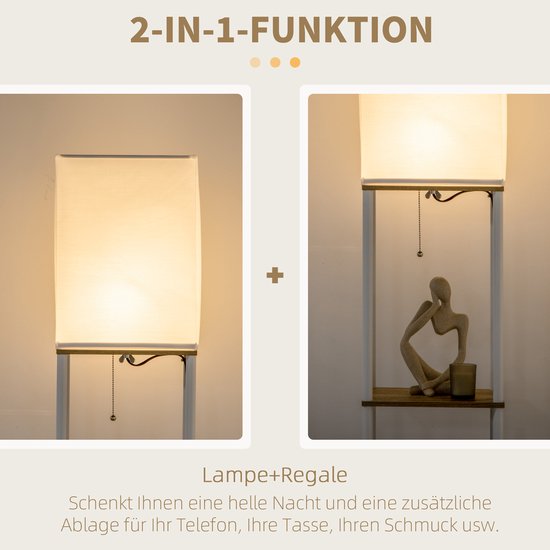 HOMCOM-Stehlampe-MDF, Métal-26L x 26W x 159H cm-Blanc