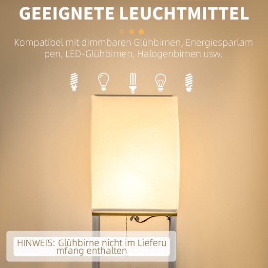 HOMCOM-Stehlampe-MDF, Métal-26L x 26W x 159H cm-Blanc