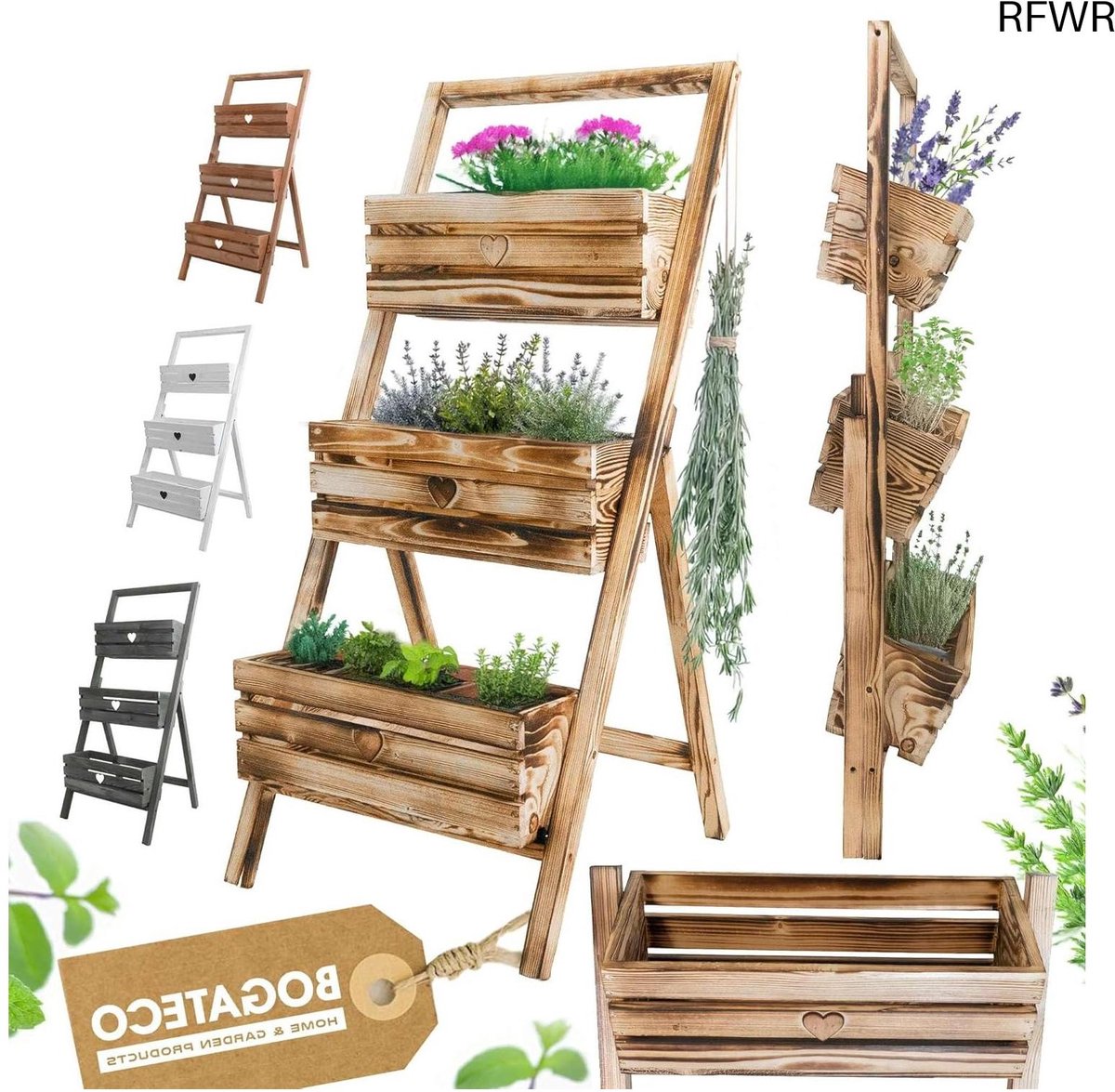 RFWR® Set van 3 bloempotten op standaard voor tuin en balkon, ruimtebesparend ontwerp