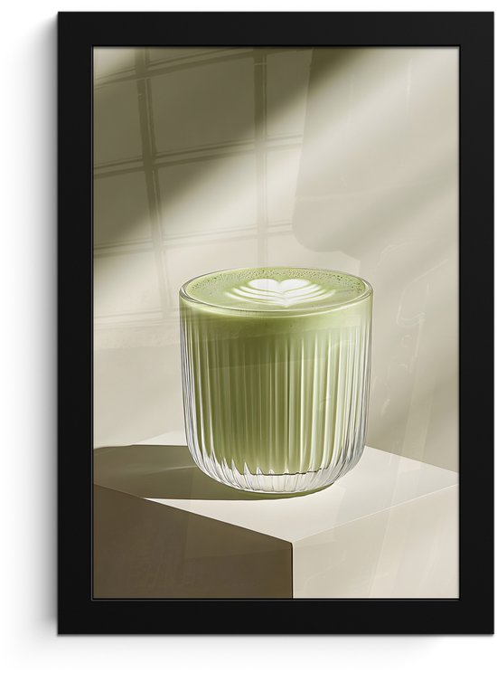 Affiche encadrée - Cadre photo 20x30 cm - Posters - Matcha - Glas - Vert - Minimaliste - Cadre poster noir - Décoration - Décoration murale salon - Décoration murale chambre