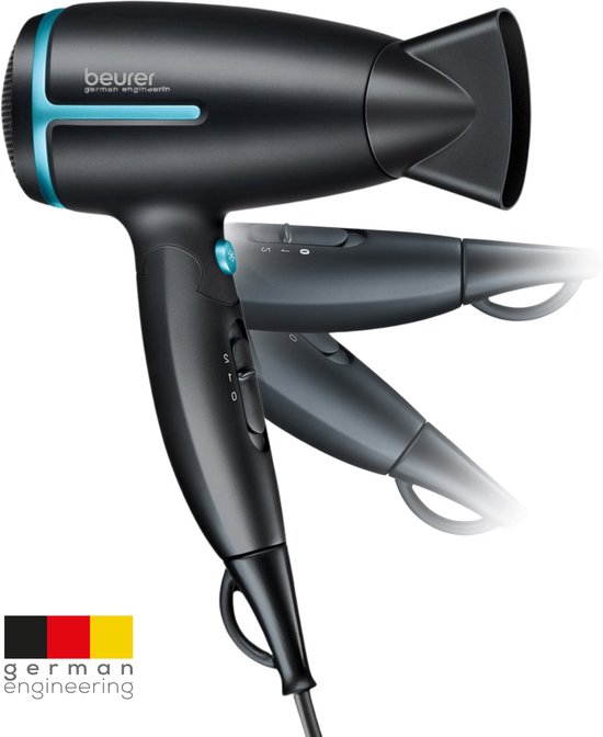 Beurer HC 25 Limited Editon 23 Reisföhn - Inklapbaar - Compact voor Wereldwijd gebruik - Snel Droog Haar en Perfecte Styling - Dankzij Ionenfunctie & Koude luchtstand - Zwart/aqua