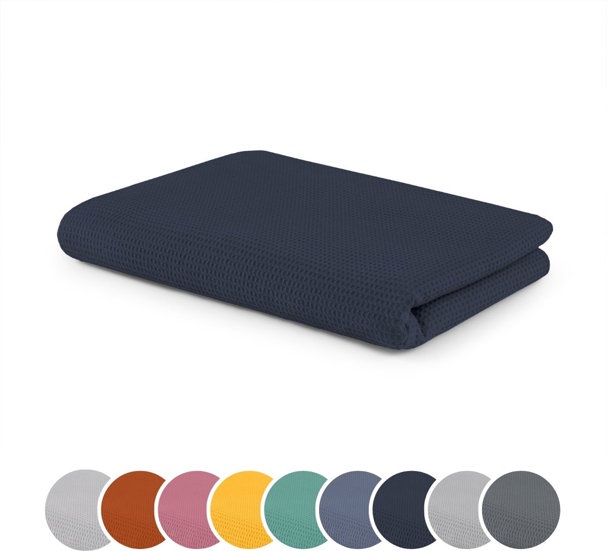 sleepling 150 x 200 cm plaid met wafelstructuur | sofa- of woondeken | huidvriendelijke knuffel deken | temperatuurregulerend | van 100% katoen | wasbaar op 30 graden | navy-blauw