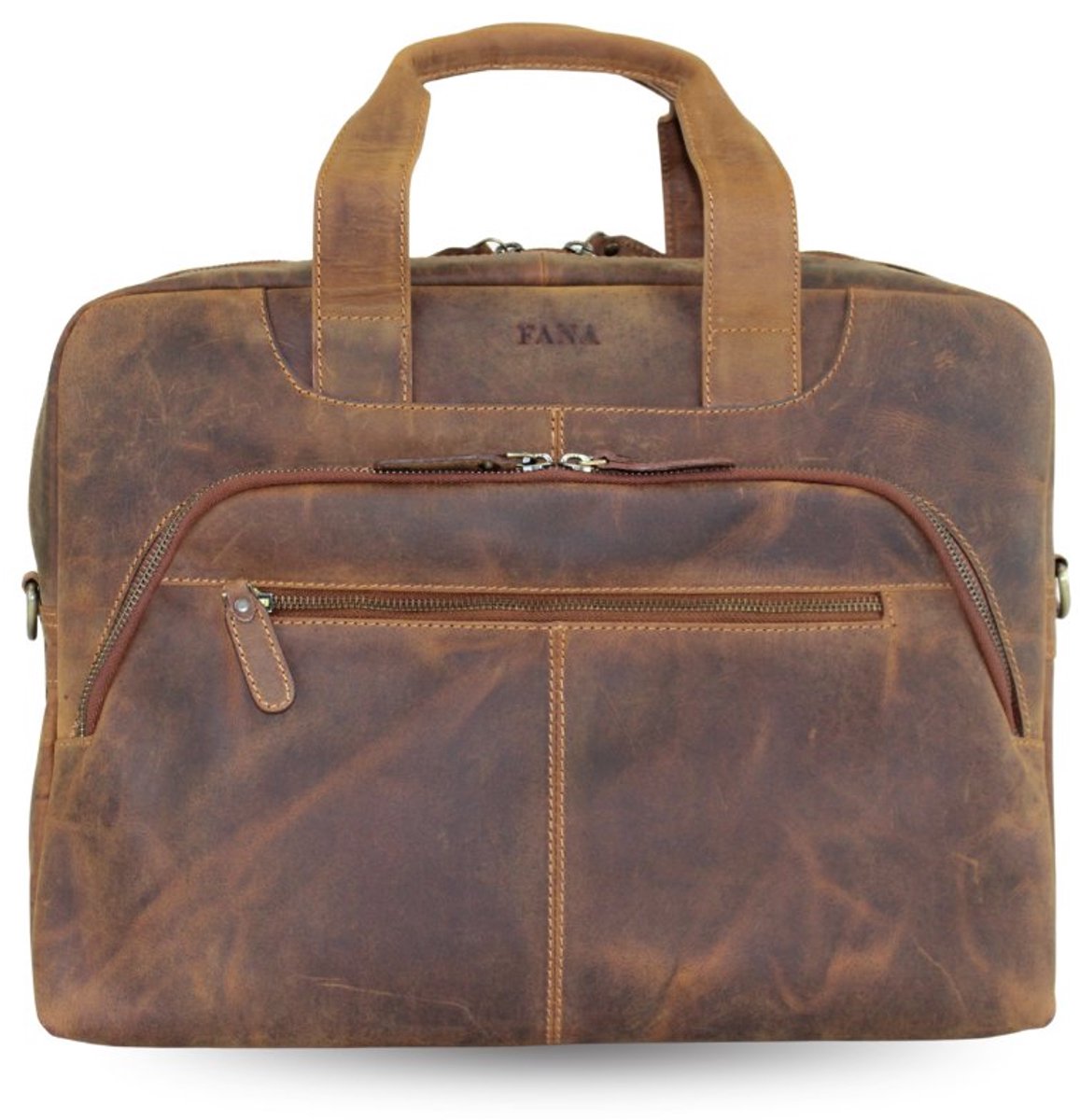 Fana Bags Leren Laptoptas Bruin - 15,6 inch Laptop & Ipad vak - Veel Vakken - Buffelleer - Laptop Tas Echt Leer - Zakelijke Werktas - Moderne Leren Aktetas
