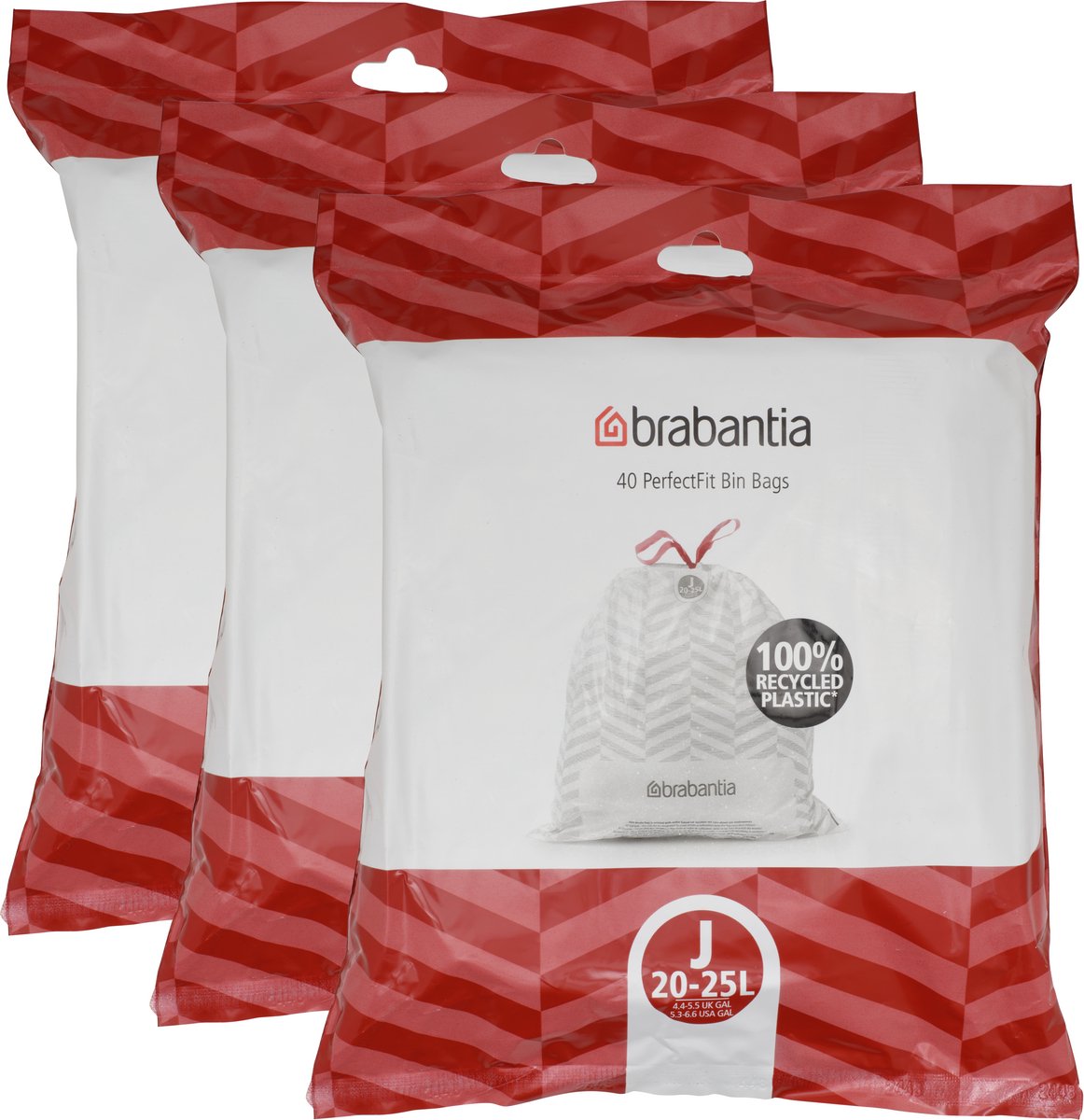 Brabantia PerfectFit Set van 3 - Vuilniszak dispenser pack - Code J - 20-25L - 3x 40 stuks