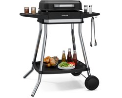 Klarstein Barbecue Gatsby elektrische grill 3050 W - Binnen & Buiten, Rookvrij EasyGrill concept, Grillplaat met antiaanbaklaag, Tot 240 °C, Stand met zijtafels - 49 cm - voor Terras - voor Balkon - Aluminium - BBQ - Tafelgrill