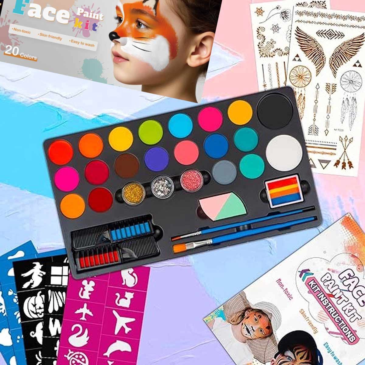 Meedeer Schminkset Kinderen-Schminkset-Make up Kinderen-20 kleuren & 3 penselen - Grime schmink op waterbasis — afbeelding 10