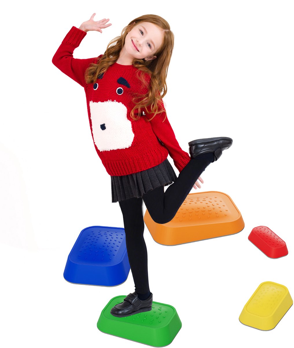Aufun 5-delige balancestenenset, combineerbare evenwichtsbalk, antislip balanceboard ter bevordering van evenwicht en motoriek, tot 80 kg voor scholen, binnen- en buitenavonturen