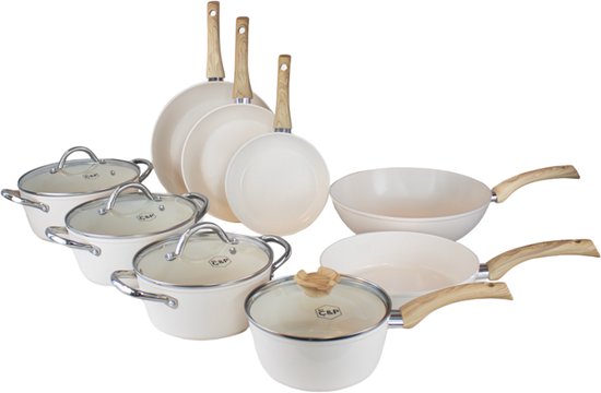 BY C&P - Batterie de cuisine Go Ivory 9 pièces - Induction - Sans PFAS - Acier inoxydable - Passe au lave-vaisselle et au four