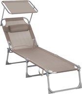 ACAZA Ligbed - Ligbed Tuin - Ligstoel taupe - Tot 150 kg - 193 x 53 x 29,5 cm (L x B x H) - Ligbedden - Zonnebed - Tuinmeubelen - Ligstoelen - Tuin Ligstoel - Inclusief Hoofdsteun, Zonnescherm en Verstelbare Rugleuning - Draagbaar - Ligzetel