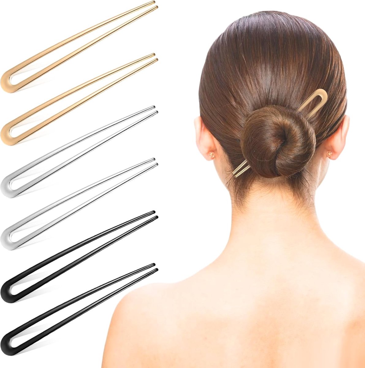 6 stuks elegante U-vormige metalen haarspelden, haarspelden voor vrouwen, Franse twist haarspelden, 3 kleuren, Franse haarspelden, haaraccessoires voor knotjes