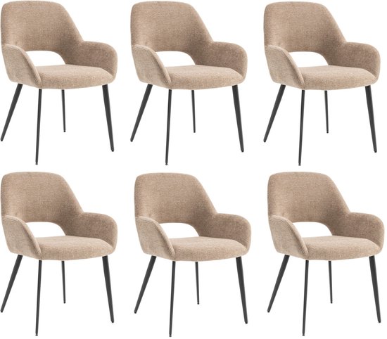 Lot de 6 Chaises de salle à manger avec accoudoirs - Levi - Taupe - Tissu