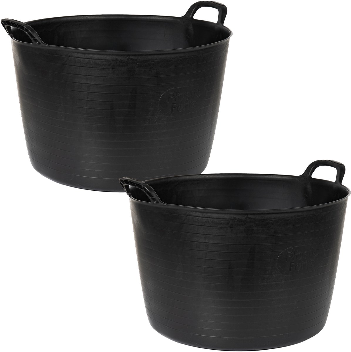 Plasticforte Flexibele kuip of emmer - 2x - zwart - 75 liter - stevig kunststof - 58 x 55 cm - Afvalbak - Wasmand - Opbergmand - Extra groot