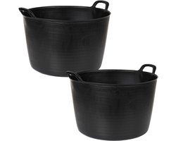 Plasticforte Flexibele kuip of emmer - 2x - zwart - 75 liter - stevig kunststof - 58 x 55 cm - Afvalbak - Wasmand - Opbergmand - Extra groot