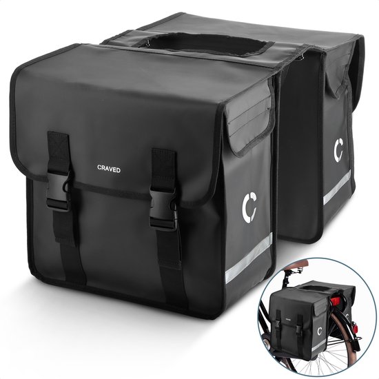 Craved Dubbele Fietstassen - Waterdicht - 40 liter - Zwart - Met reflectie - Elektrische Fiets