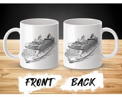 Cruise Ship Mug, Scheepsontwerp, Oceaan Reizen, Boot Illustratie, Unieke Koffiemok, Zeevaart Cadeau, Zwart Wit Kunst