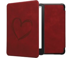 kwmobile e-reader hoesje geschikt voor Amazon Kindle Paperwhite (2024)/Colorsoft hoes - Ereader flip case met standaard - Kunstleren e reader cover - Brushed Hart design in donkerrood