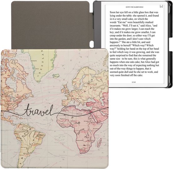 kwmobile e-reader hoesje geschikt voor Amazon Kindle Scribe (2024) hoes - E reader flip case met magnetische sluiting - Ereader cover - Travel Wereldkaart design in zwart / meerkleurig van Merkloos — afbeelding 4