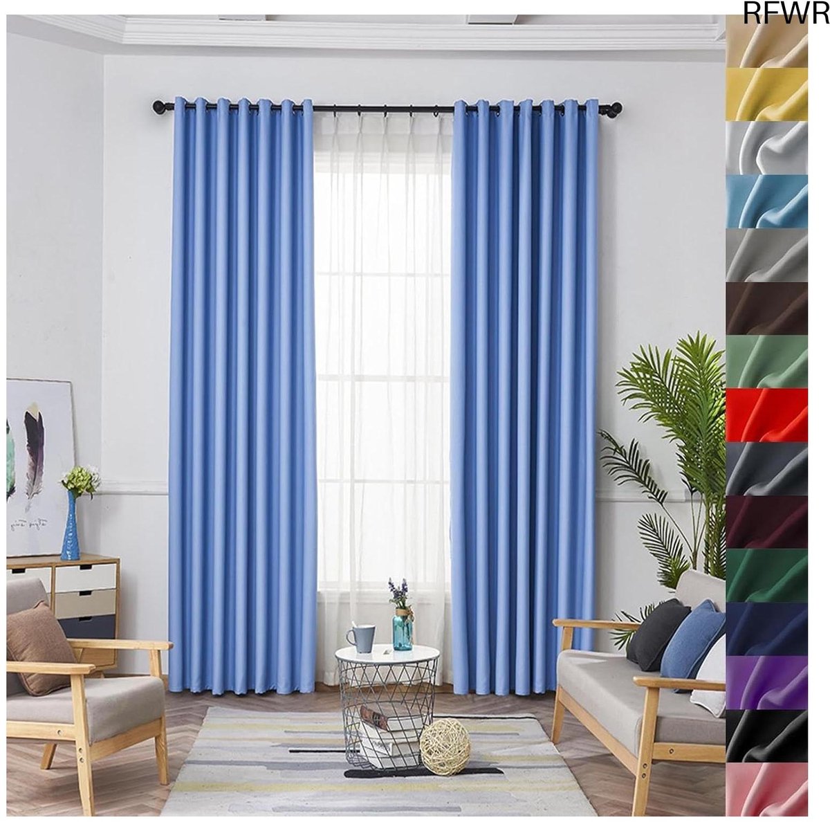RFWR® Verduisteringsgordijnen 140 x 80 cm met Haakjes - Wasbaar en Insectenbescherming - Stijlvol voor Woonkamer en Balkon - Hemelsblauw