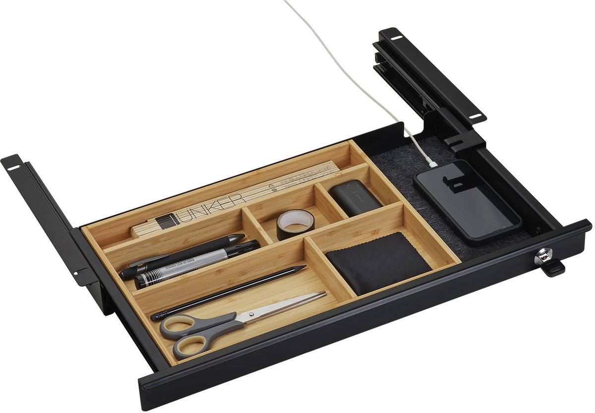 CAVO Documentlade afsluitbaar 500 x 265 x 45 mm zwart met bamboe inzet Kantooronderbouwlade