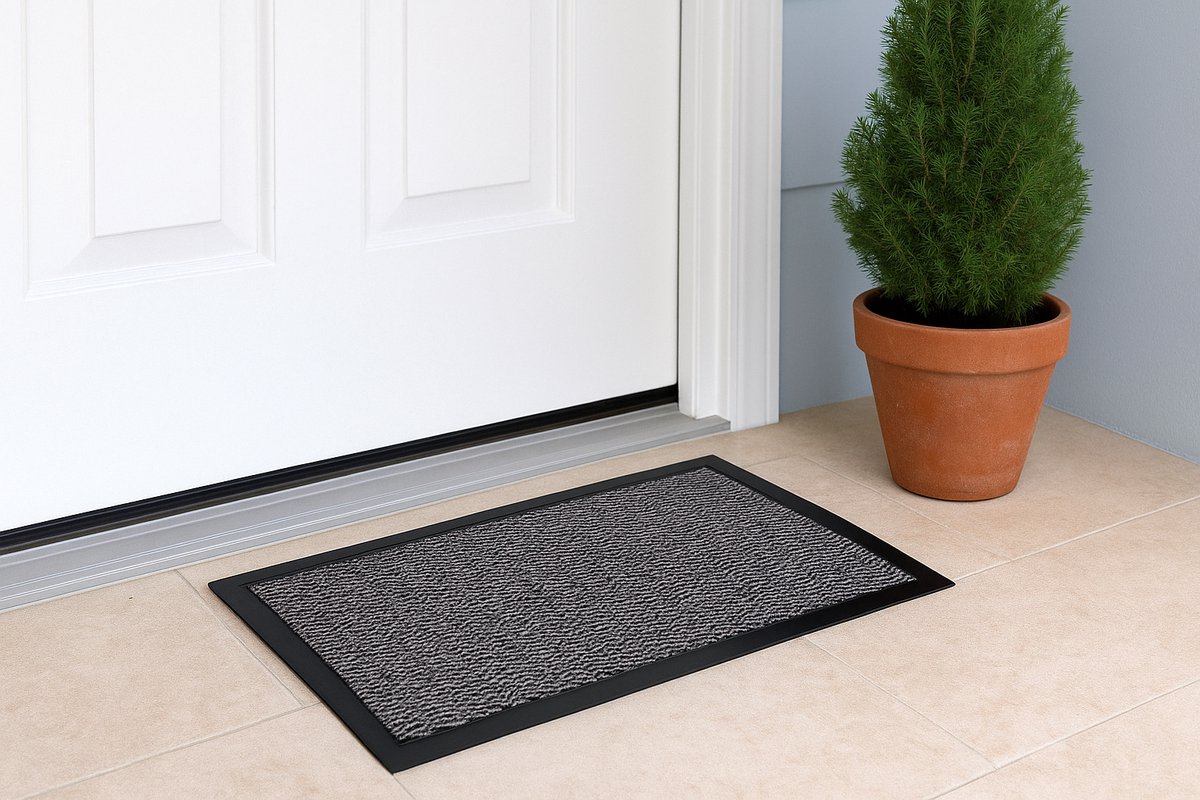 Schoonloopmat met Rubberen Rand – Grijs/Zwart – 40x60 cm
