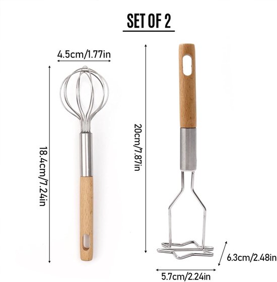 Amfrpar 2 Stuks Roestvrijstalen Aardappelstamper, Potato Masher, Voedselstamper, Keukenstamper, Groentestamper voor Aardappelpap, Groenten en Fruit