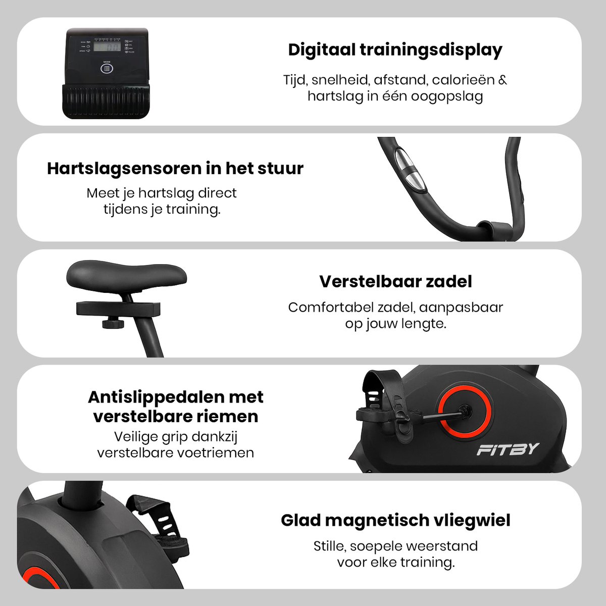 Afbeelding 2 van Fitby Hometrainer - Hometrainer Fiets - Hometrainers Fitness - 8 weerstandniveaus - Met hartslagfunctie - 100 KG - Zwart