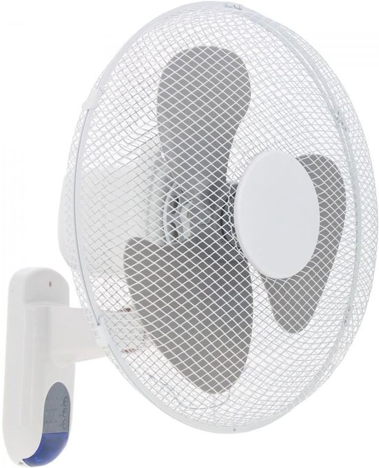 Wandventilator wit 45W met afstandsbediening, oscillatie, timer, 3 snelheden, stil, muurventilator compact