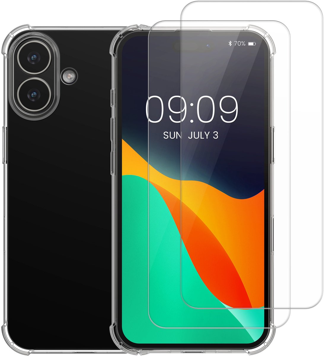 kalibri telefoonhoesje geschikt voor Apple iPhone 16 hoesje - Smartphone case met 2x screenprotectors - Mobiele telefoon cover in transparant
