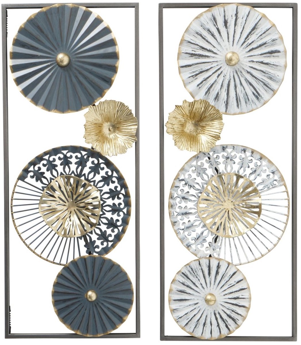 wandobject mirso set van twee grijs wit goud - metaal tweeluik wanddecoratie 3x25x61 cm