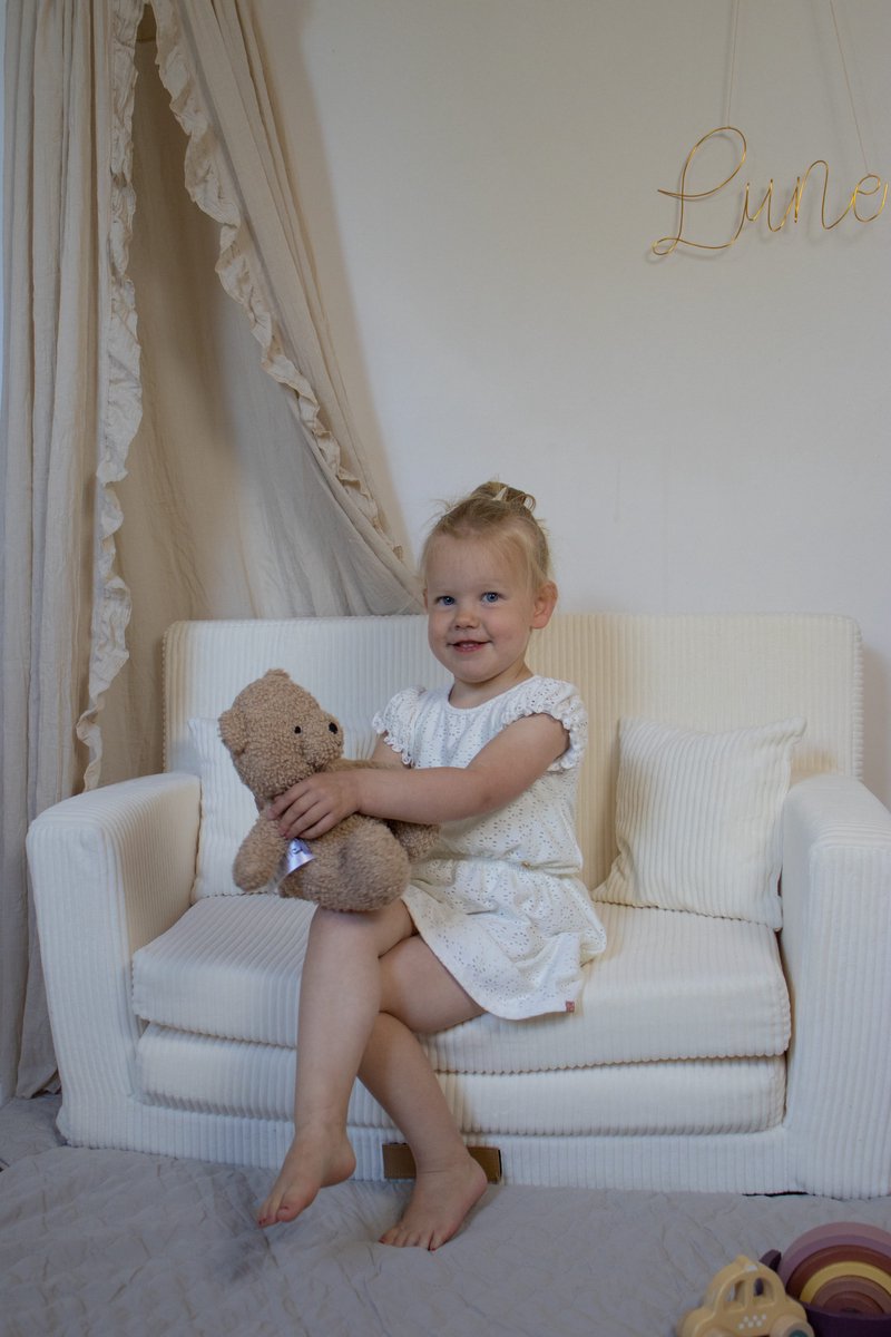 Kinderbankje met naam ~ Wit Ribstof