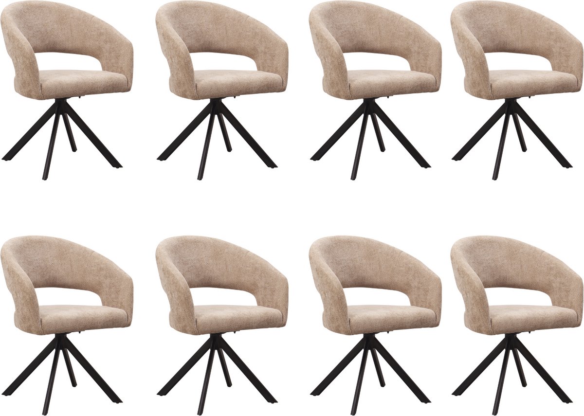 Ams Living® Eetkamerstoel Draaibaar 8 stuks | Ronde afwerking | Stof | Kleur Taupe Zand Bruin | Eettafel Stoelen | Design Stoelen Eettafel 8 stoelen