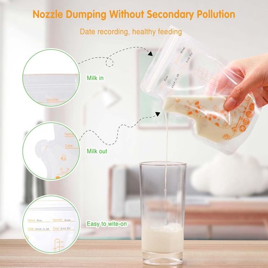 Moedermelk Bewaarzakjes - 50 stuks - 250 ml - voorgesteriliseerde moedermelk - BPA-vrij en Recyclebaar - Lekvrije Borstvoeding Zakjes met Dubbele Zipsluiting en Schenktuit - Koelkast en Vriezer van Merkloos — afbeelding 2