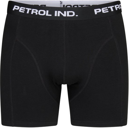 Boxer court noir avec ceinture blanche 'PETROL IND.'.