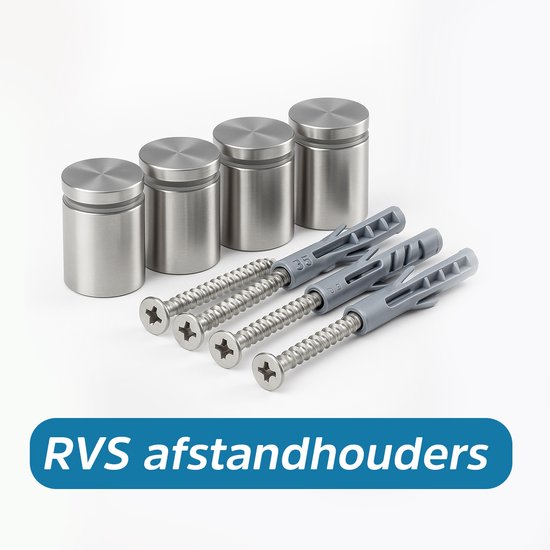 Kit de fixation avec entretoises et vis en acier inoxydable avec chevilles.