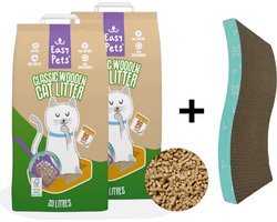 Easypets Kattenbakvulling - Houtkorrel - 2 x 10KG (20KG - 40L) + Easypets Krabkarton Turquoise