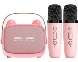 Karaoke Set - 2 Microfoons - Draagbaar - Bluetooth - Telefoonhouder - Roze