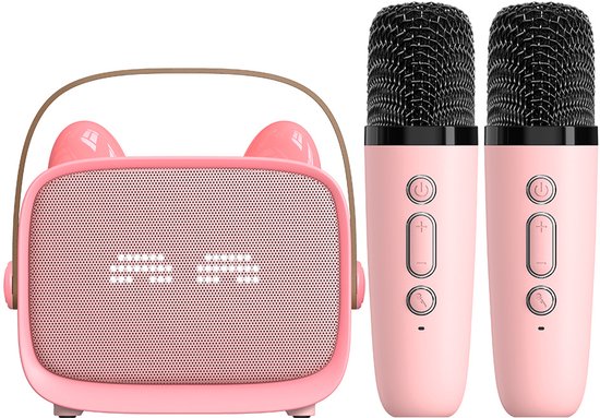 Set karaoké - 2 Microphones - Portable - Bluetooth - Support téléphone - Rose