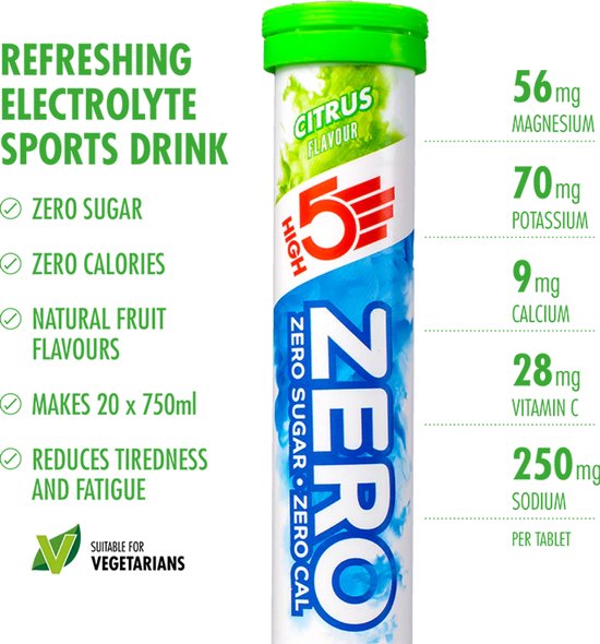 HIGH5 - ZERO Elektrolyten - Suikervrije Elektrolyten Bruistabletten - Caloriearm & Verfrissend - Citrus Smaak - 1x20 Stuks - Voor Sport & Hydratatie van High5 — afbeelding 3