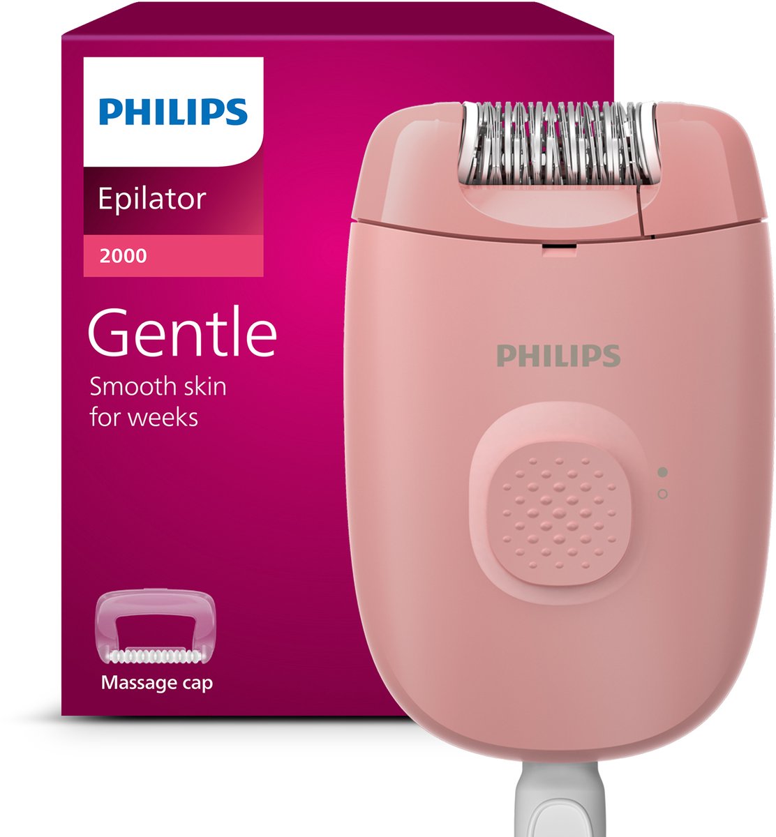 Philips Series 2000 epilator met massagekapje - langdurig haarvrij - perzik - met snoer - BRE227/00