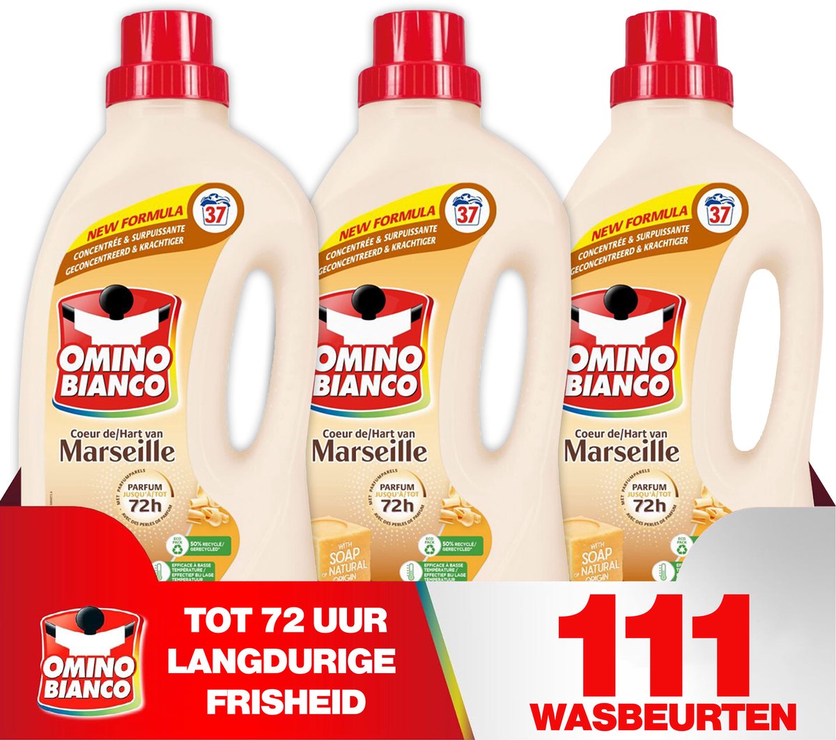 Omino Bianco Marseille - Vloeibaar wasmiddel - 3 x 1.48 L - Geconcentreerd