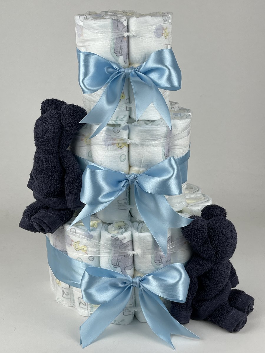 Chouette-Chouette | Luiertaart Jongen | Kraamcadeau | Geboorte Jongen | Babyshower | Beren Navy donker blauw - Blauw