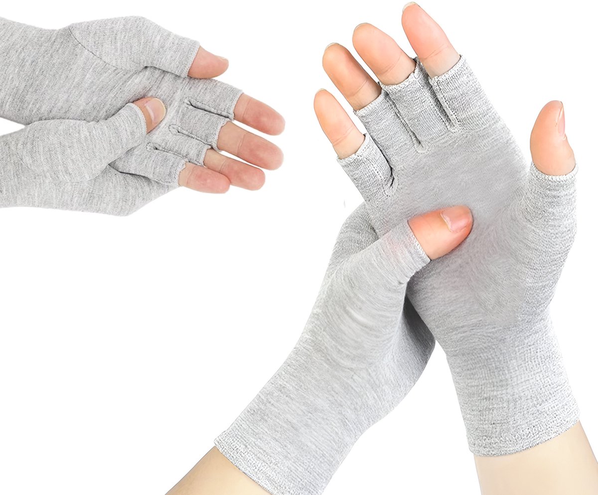 Premium Bamboe Handschoenen Vingerloze Compressiewikkel voor Handpijn en Artrose Mannen en Vrouwen, Paars, L