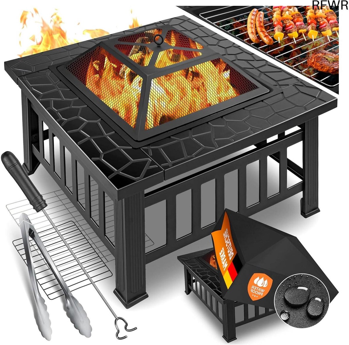 RFWR® Multifunctionele Vuurplaats met Grillrooster - 3-in-1 Vuurschaal voor Tuin en Terras