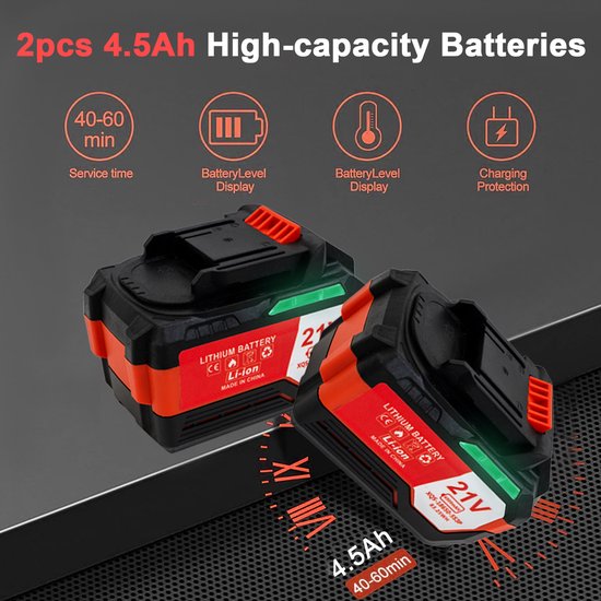 Draadloze Bladblazer - Tuinblazer - Accu Blazer - 21V Blazer met 2 Batterijen - 500 CFM - Sterke Luchtstroom - Lichtgewicht Bladblazer - Voor Bladeren, Stof, Sneeuw - Met 2 Buizen en Snellader - Krachtig - Lichtgewicht - Rood — afbeelding 5