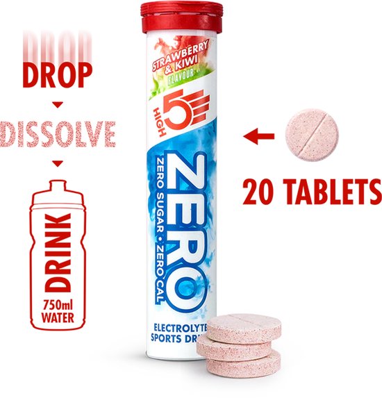 HIGH5 - ZERO Elektrolyten - Suikervrije Elektrolyten Bruistabletten - Caloriearm & Verfrissend - Aardbei & Kiwi Smaak - 1x20 Stuks - Voor Sport & Hydratatie van High5 — afbeelding 2