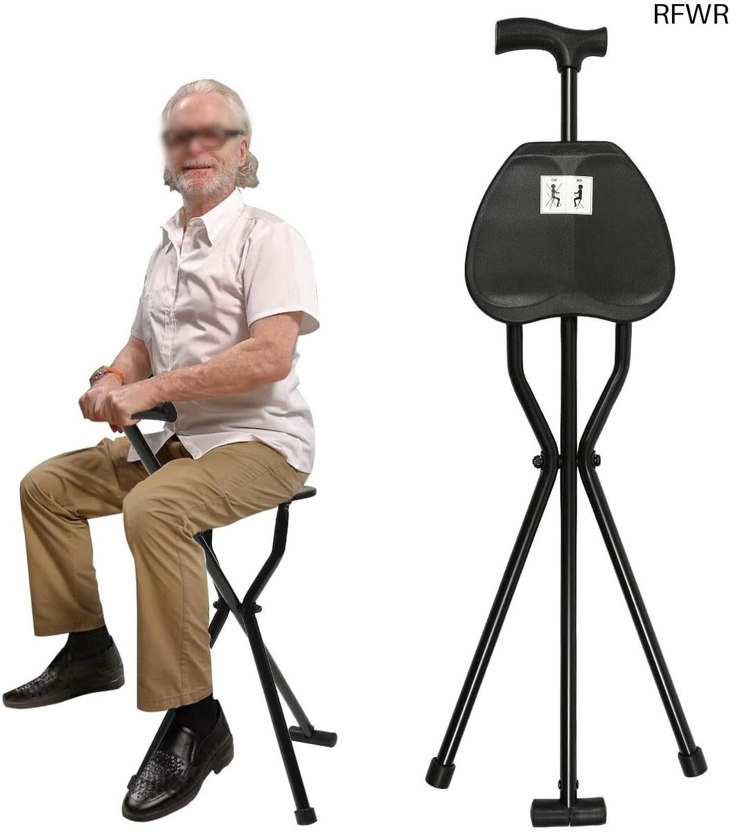 RFWR® Opvouwbare Wandelstokstoel met Zitfunctie - Lichtgewicht en Ergonomisch Ontwerp voor Comfortabele Ondersteuning