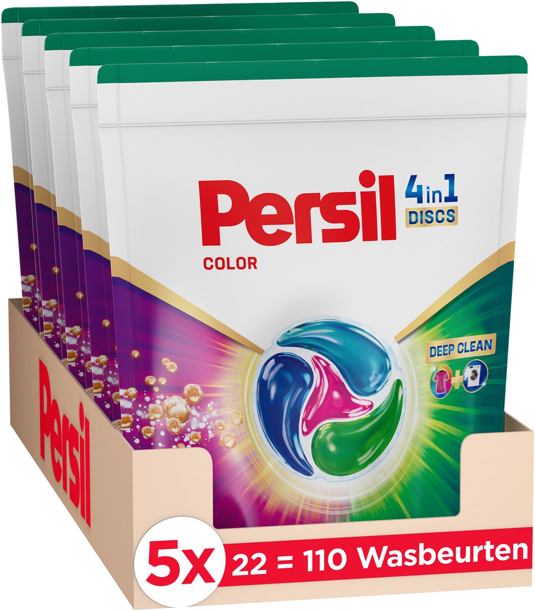 Persil Discs Color - Wascapsules - Krachtige Vlekverwijdering - Hygiënische Frisheid - Gekleurde Was - Voordeelverpakking - 5x 22 Wasbeurten